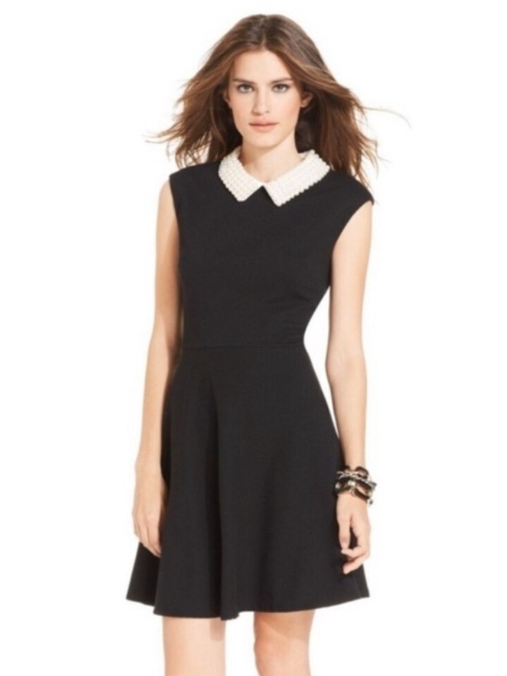 Betsey Johnson Black Dress with White Pearl Collar